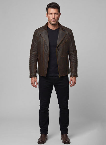 Rubbed Brown David Leather Jacket