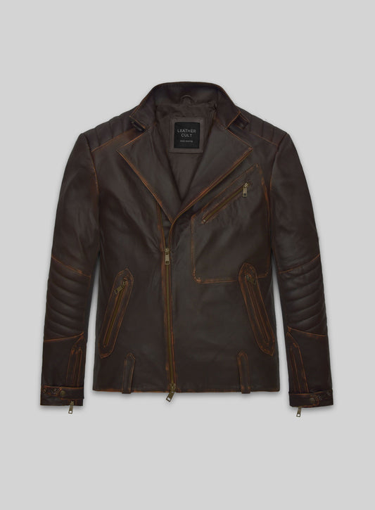 Rubbed Brown David Leather Jacket