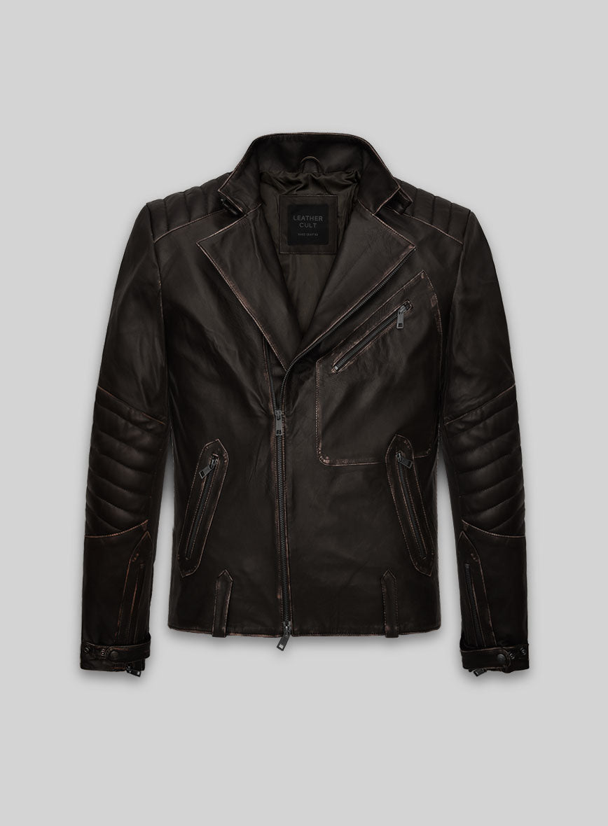 Rubbed Brown David Leather Jacket