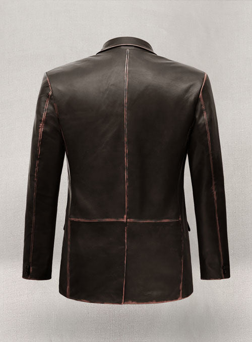Rubbed Brown Leather Blazer - LeatherCult