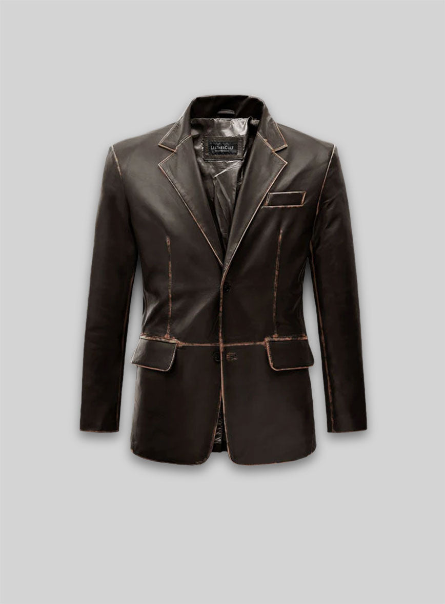 Rubbed Brown Leather Blazer