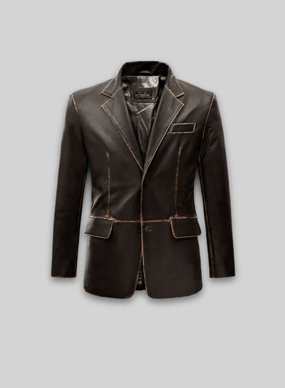 Rubbed Brown Leather Blazer