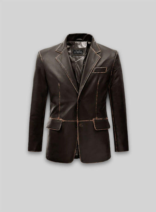 Rubbed Brown Leather Blazer