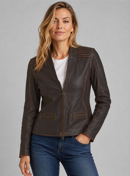 Rubbed Brown Leather Jacket # 287