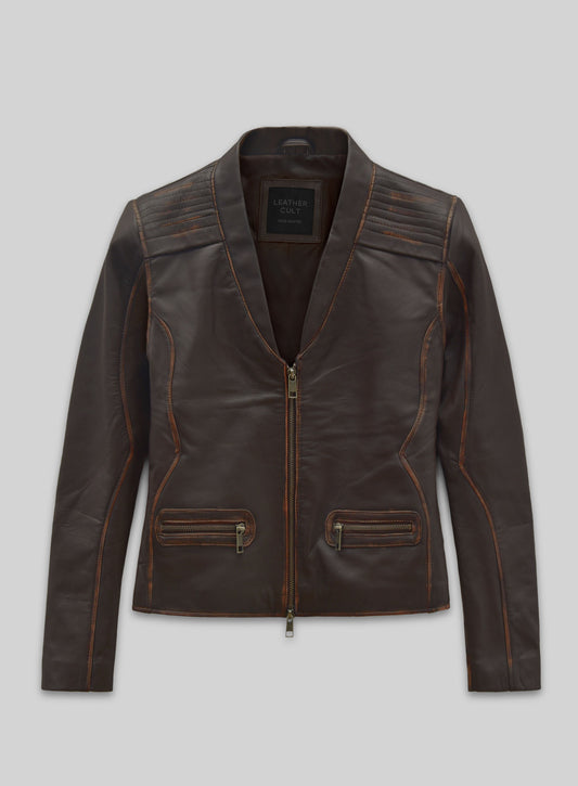 Rubbed Brown Leather Jacket # 287