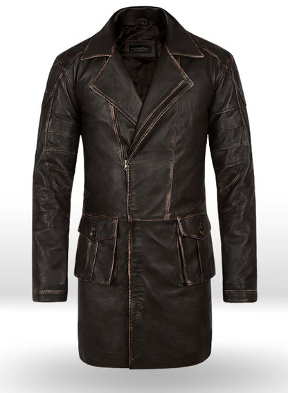Rubbed Brown Will Smith I Robot Leather Trench Coat - LeatherCult