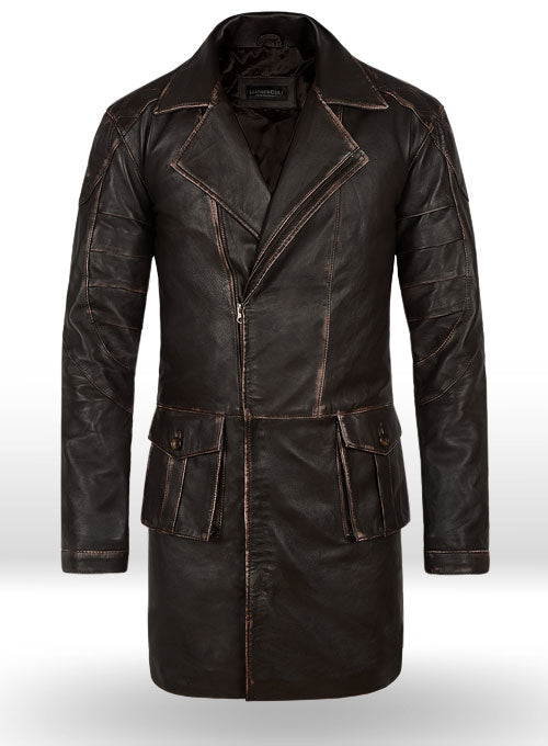 Rubbed Brown Will Smith I Robot Leather Trench Coat - LeatherCult