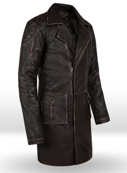 Rubbed Brown Will Smith I Robot Leather Trench Coat - LeatherCult