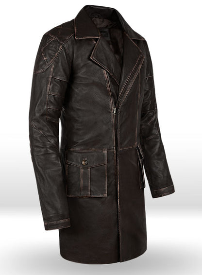 Rubbed Brown Will Smith I Robot Leather Trench Coat - LeatherCult