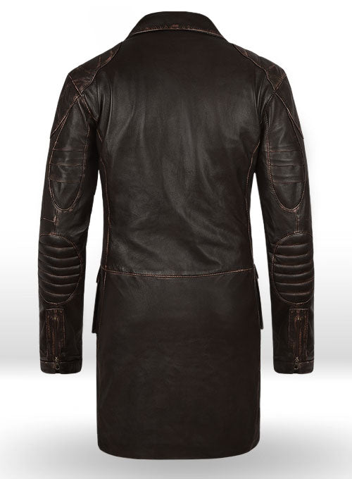 Rubbed Brown Will Smith I Robot Leather Trench Coat - LeatherCult