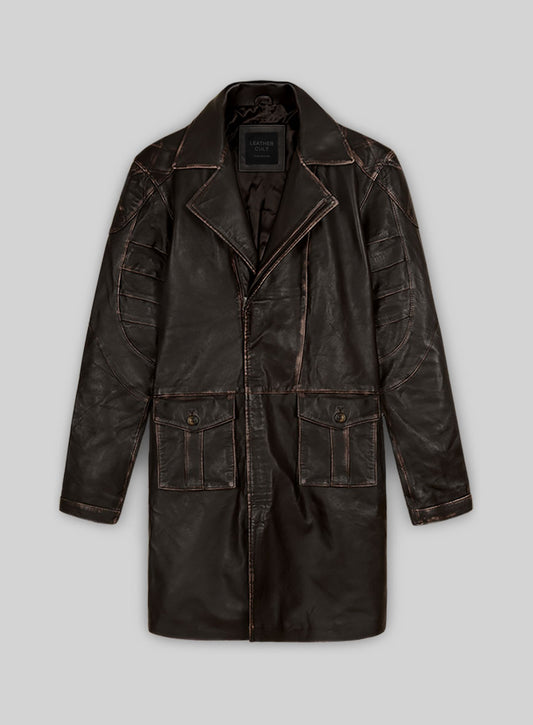 Rubbed Brown Will Smith I Robot Leather Trench Coat