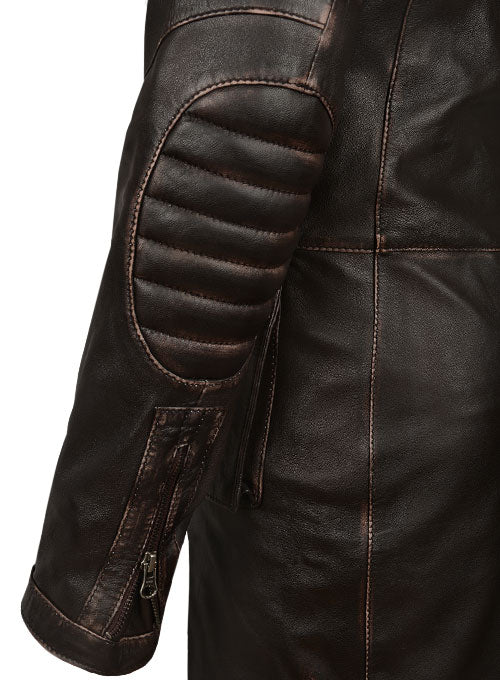 Rubbed Brown Will Smith I Robot Leather Trench Coat - LeatherCult