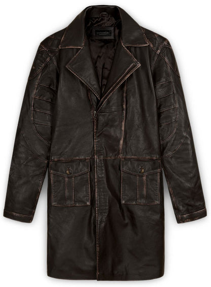 Rubbed Brown Will Smith I Robot Leather Trench Coat - LeatherCult