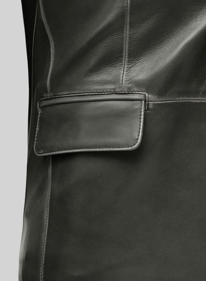 Rubbed Charcoal Leather Blazer - LeatherCult