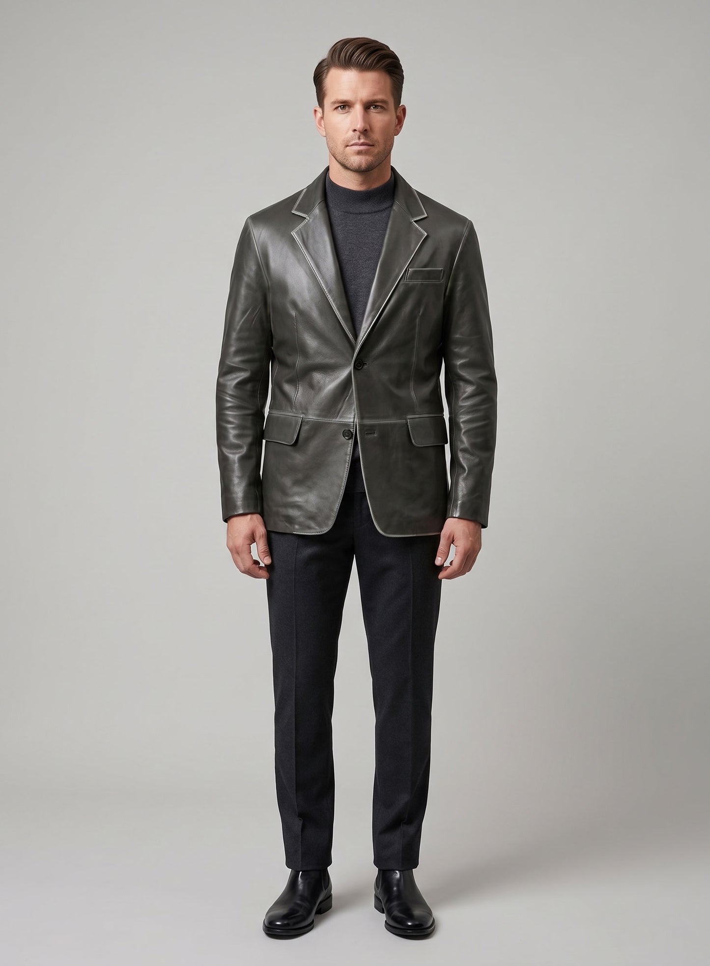 Rubbed Charcoal Leather Blazer