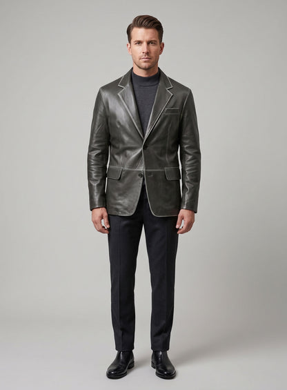 Rubbed Charcoal Leather Blazer