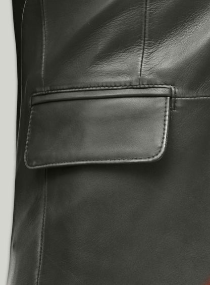 Rubbed Charcoal Leather Blazer