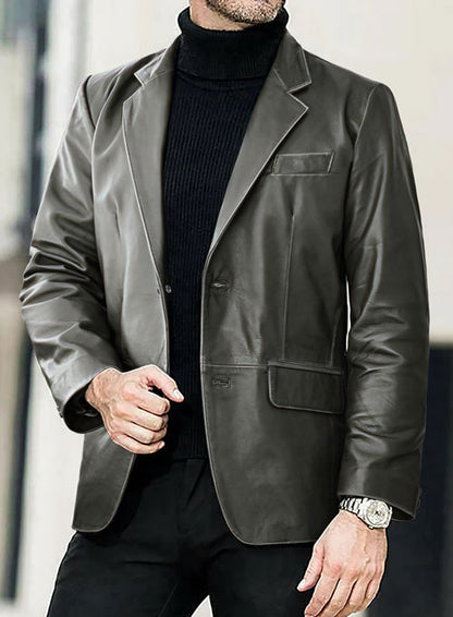 Rubbed Charcoal Leather Blazer - LeatherCult