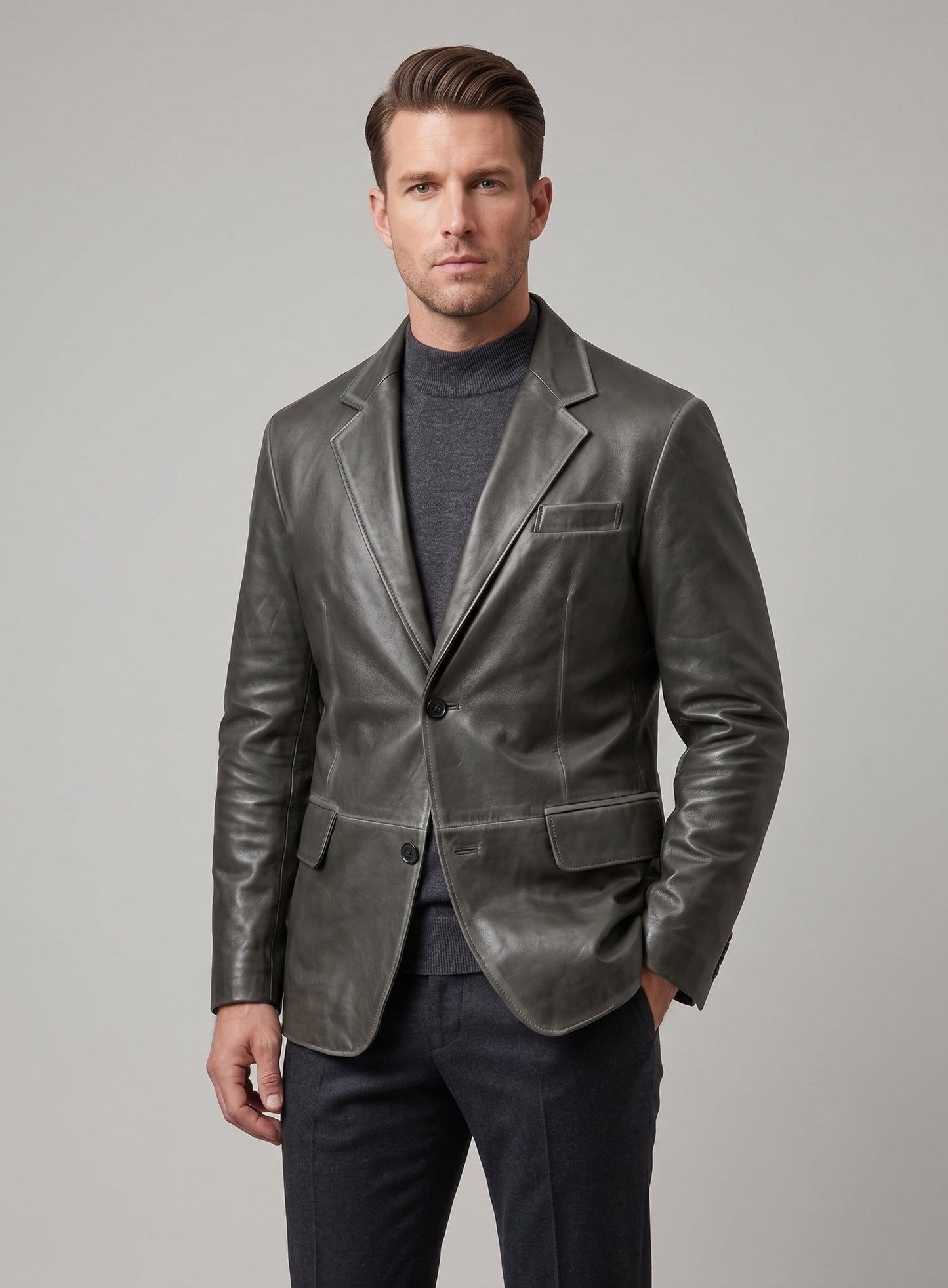 Rubbed Charcoal Leather Blazer