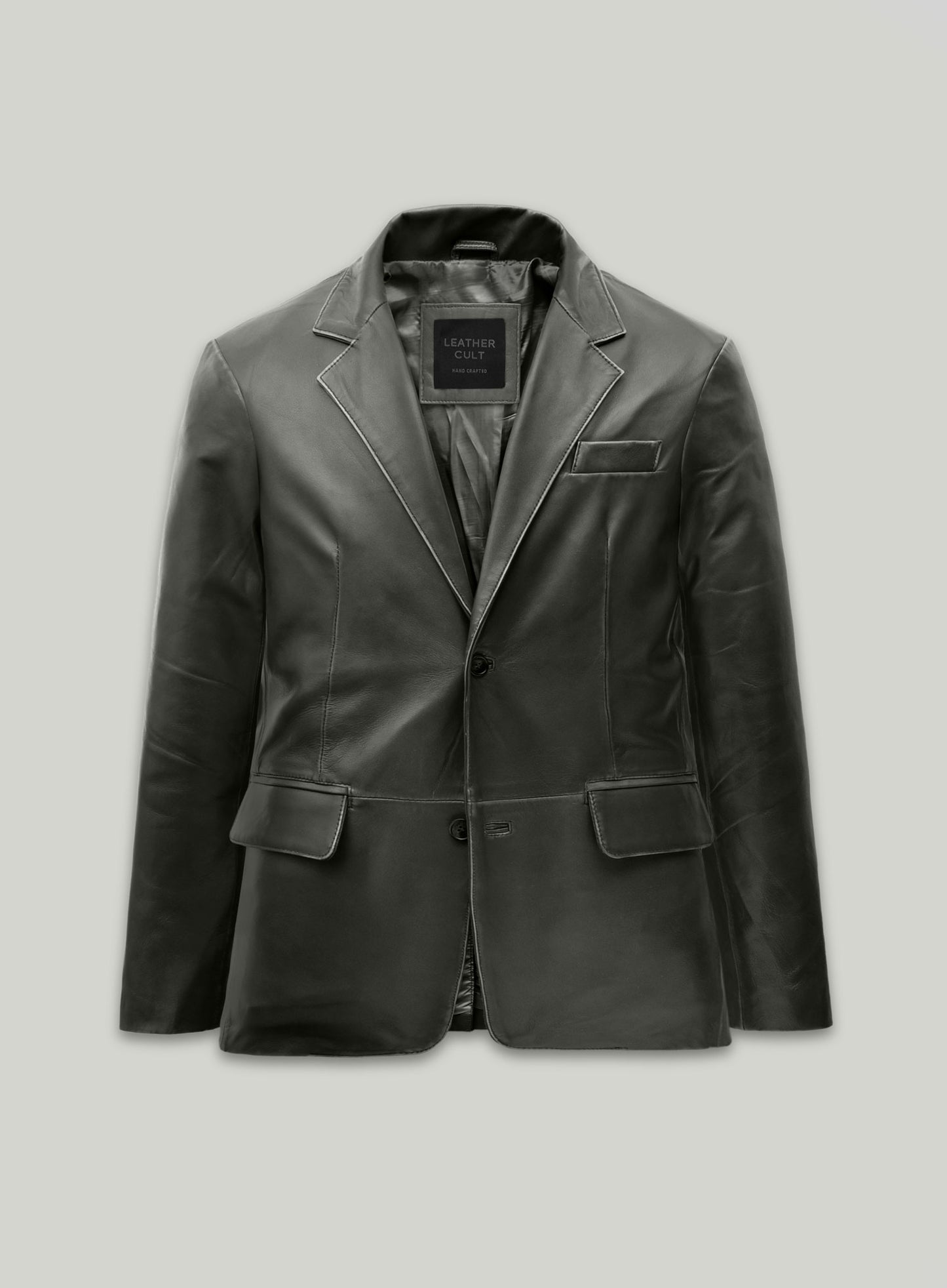 Rubbed Charcoal Leather Blazer