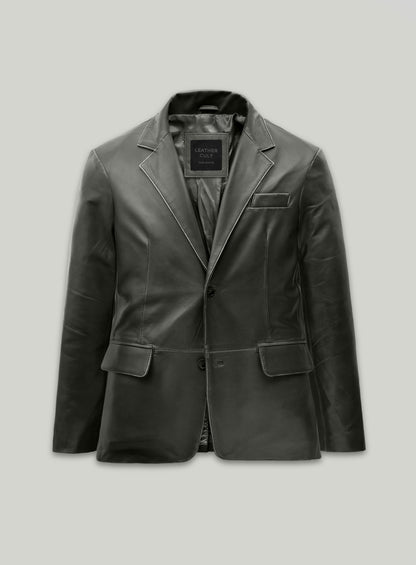 Rubbed Charcoal Leather Blazer