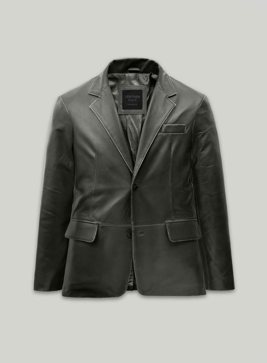 Rubbed Charcoal Leather Blazer