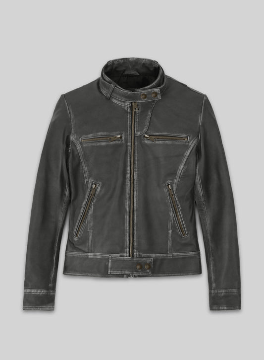 Rubbed Charcoal Leather Jacket # 217