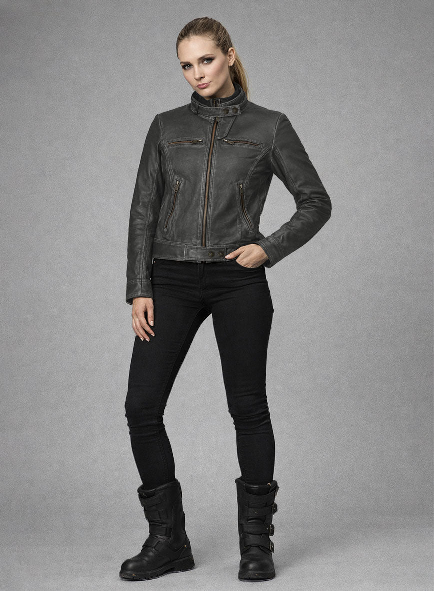 Rubbed Charcoal Leather Jacket # 217