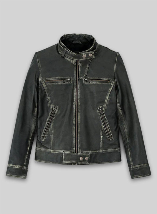 Rubbed Charcoal Leather Jacket # 217