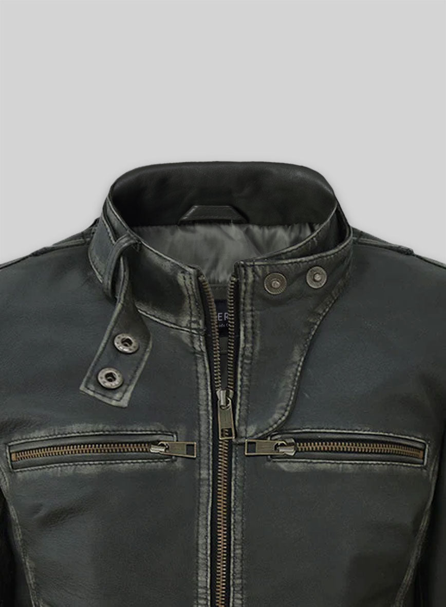 Rubbed Charcoal Leather Jacket # 217