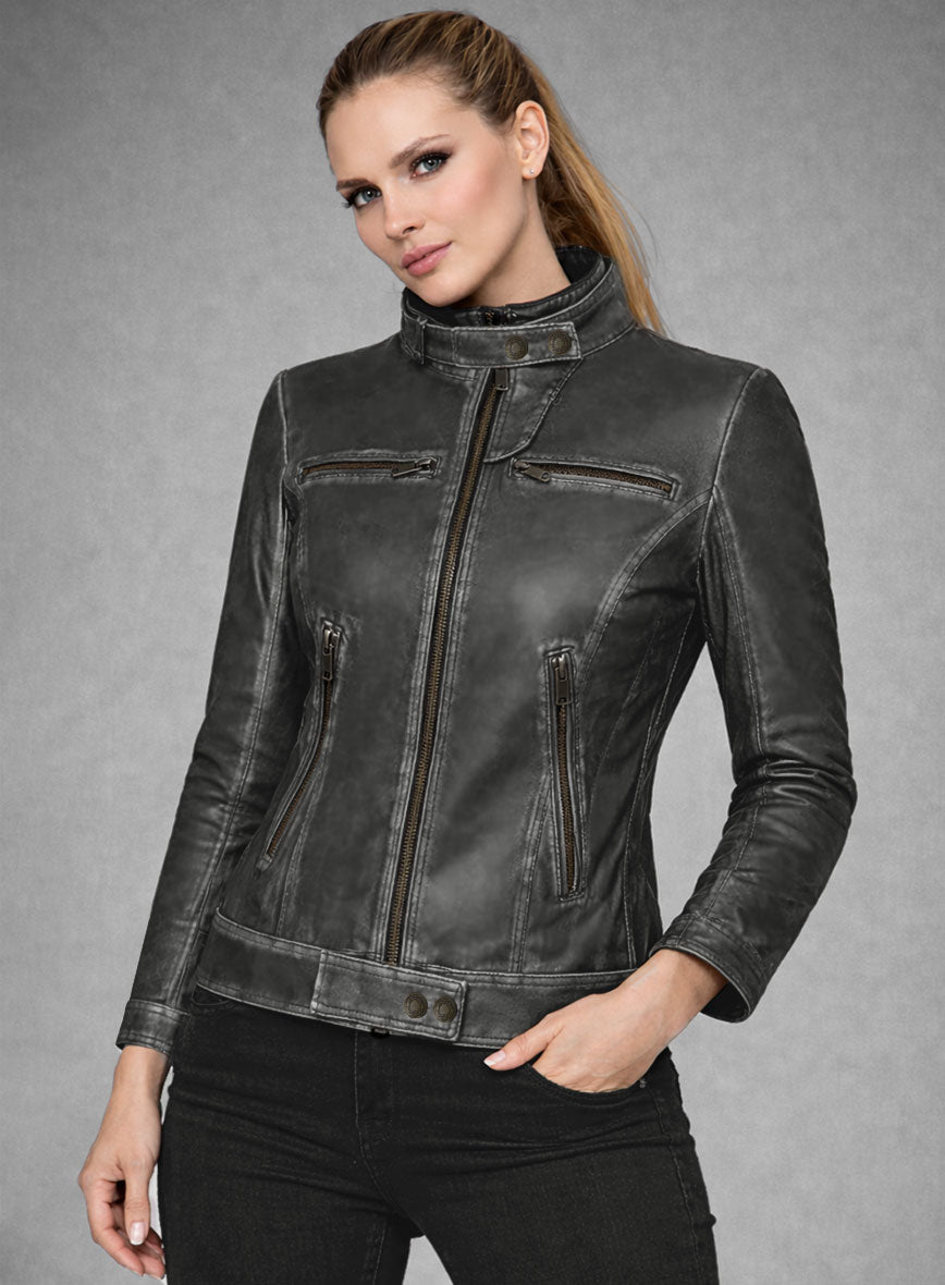 Rubbed Charcoal Leather Jacket # 217