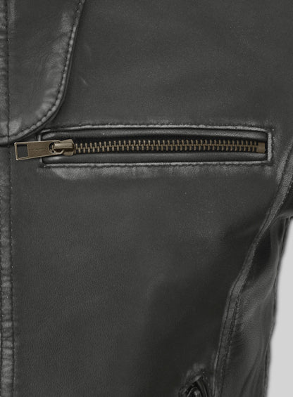 Rubbed Charcoal Leather Jacket # 217