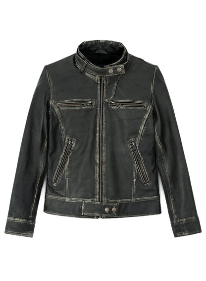Rubbed Charcoal Leather Jacket # 217 - LeatherCult