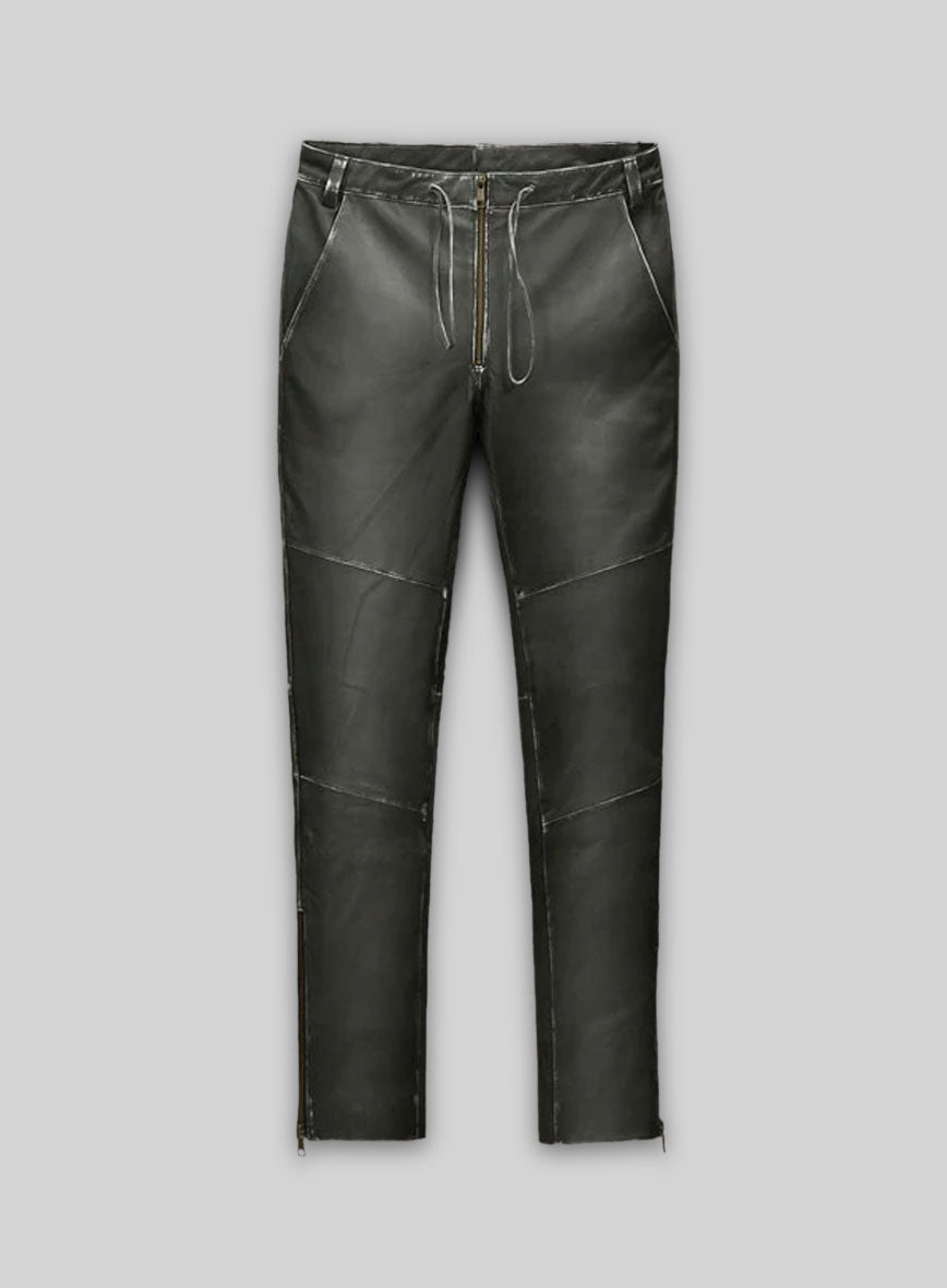 Rubbed Charcoal Ricky Martin Leather Pants