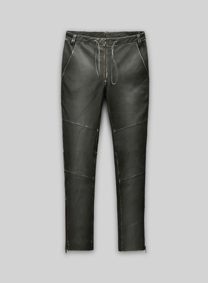 Rubbed Charcoal Ricky Martin Leather Pants
