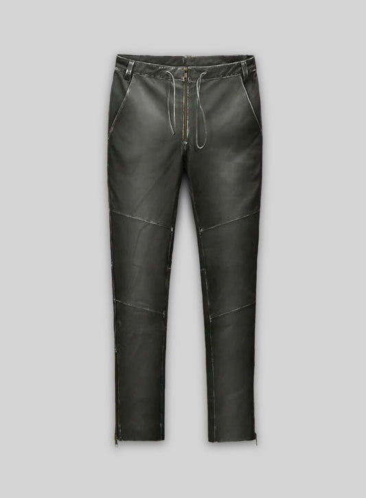 Rubbed Charcoal Ricky Martin Leather Pants