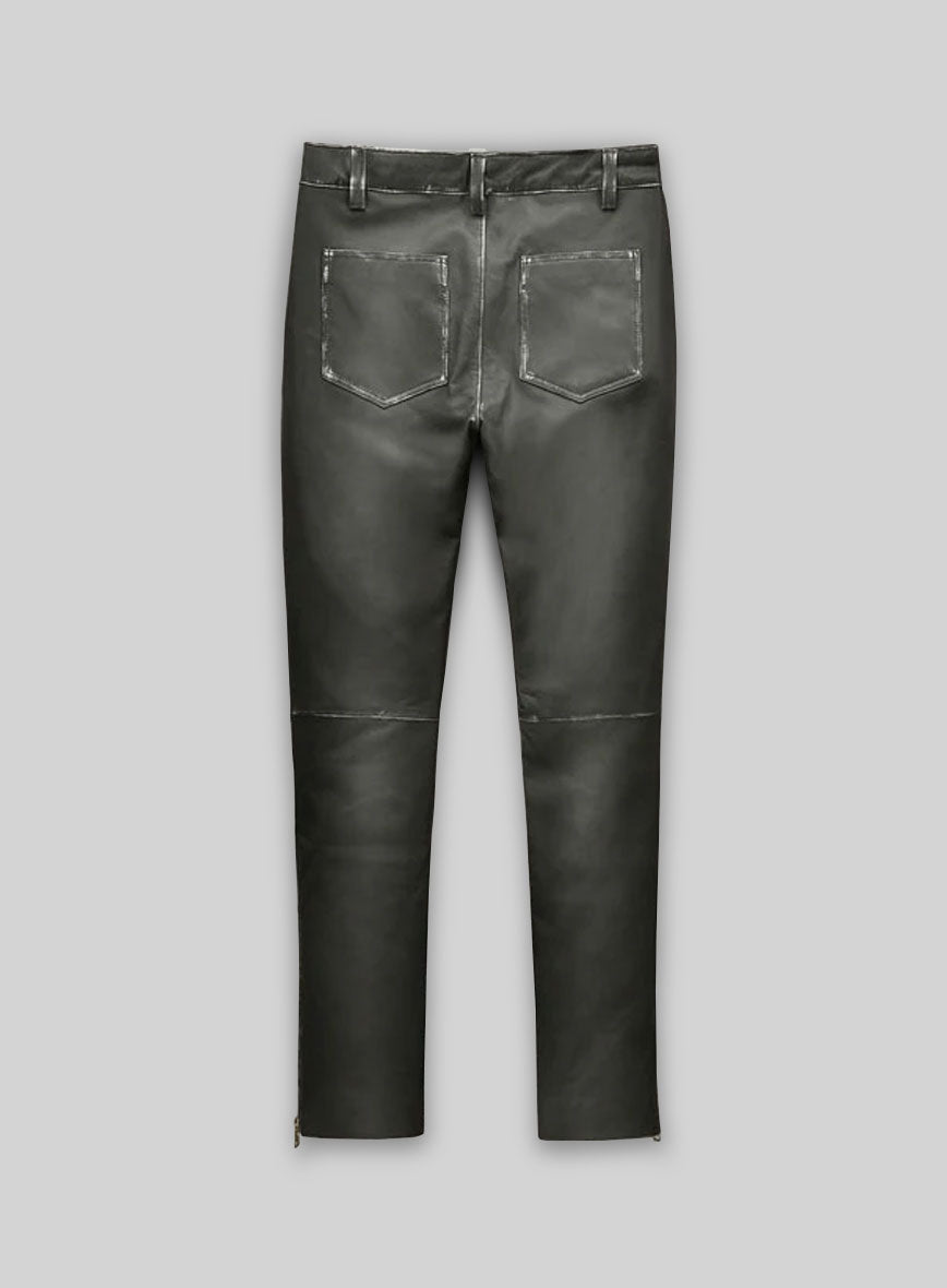 Rubbed Charcoal Ricky Martin Leather Pants