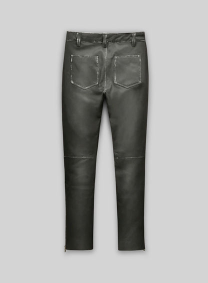 Rubbed Charcoal Ricky Martin Leather Pants