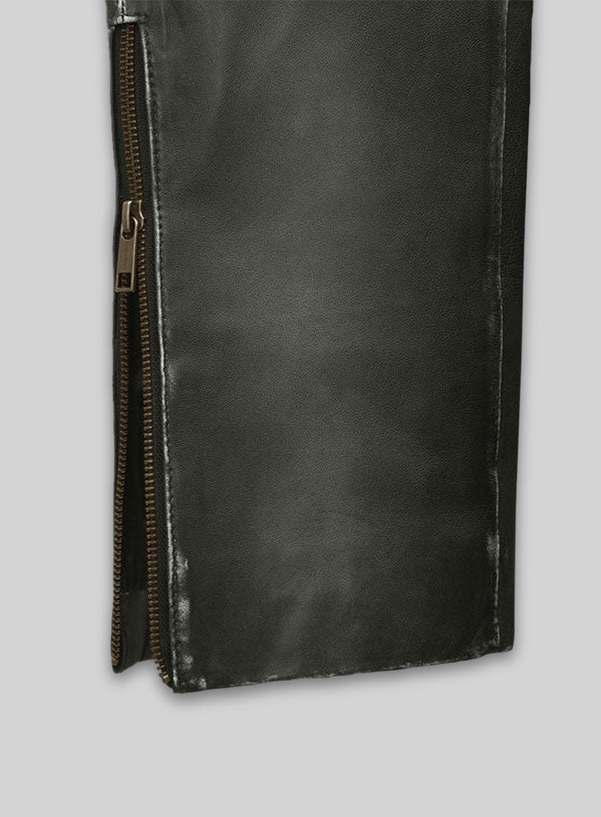 Rubbed Charcoal Ricky Martin Leather Pants