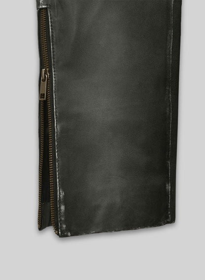 Rubbed Charcoal Ricky Martin Leather Pants