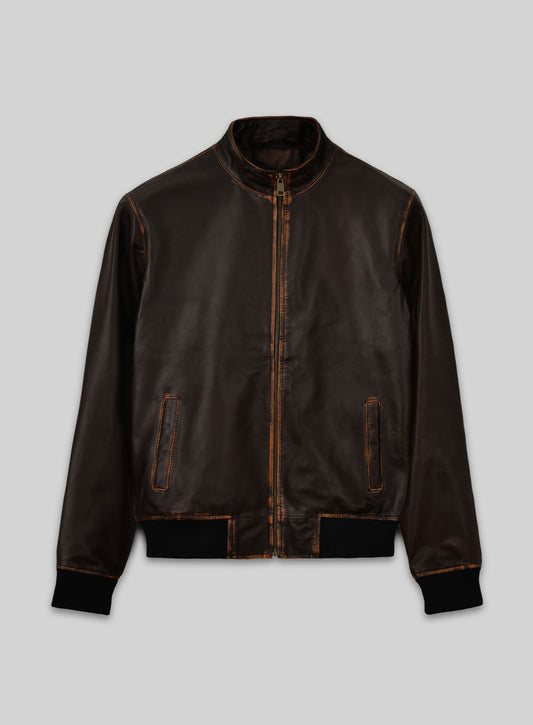 Rubbed Dark Brown Lionel Messi Leather Jacket #1