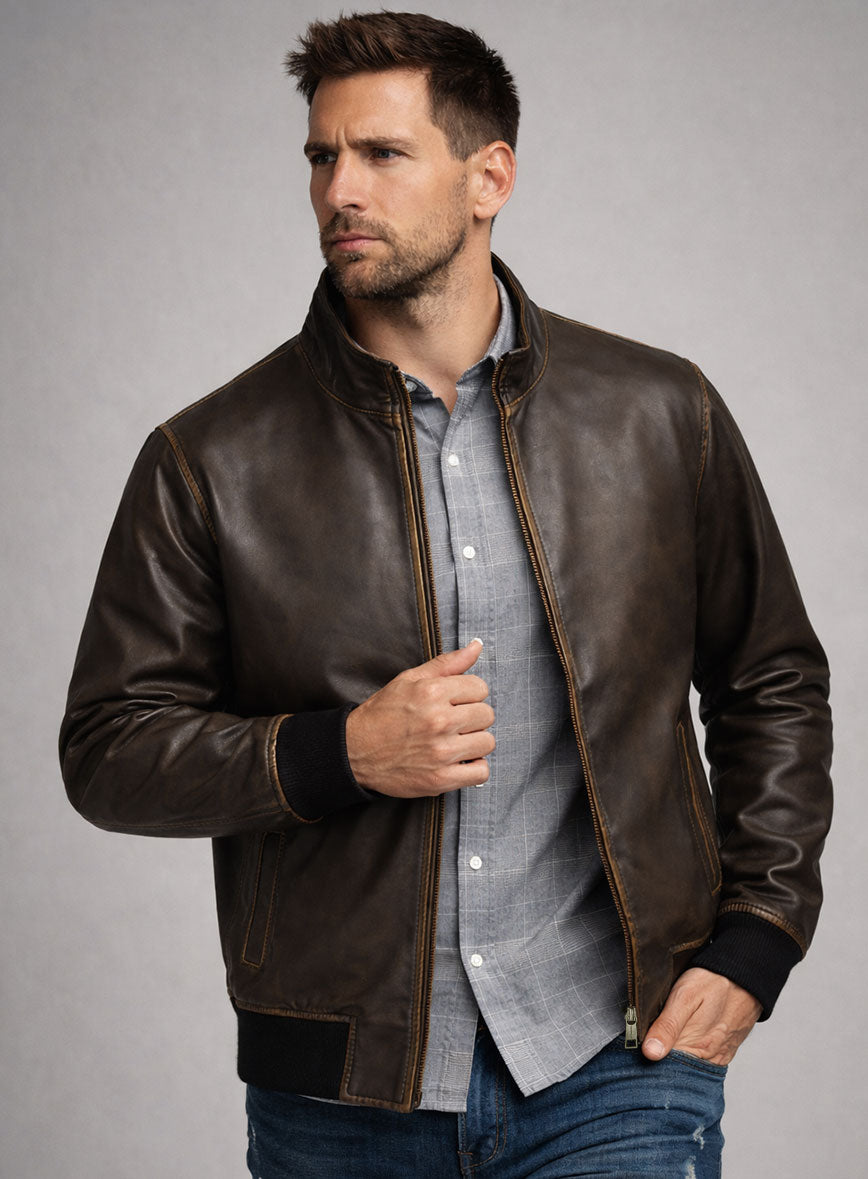 Rubbed Dark Brown Lionel Messi Leather Jacket #1