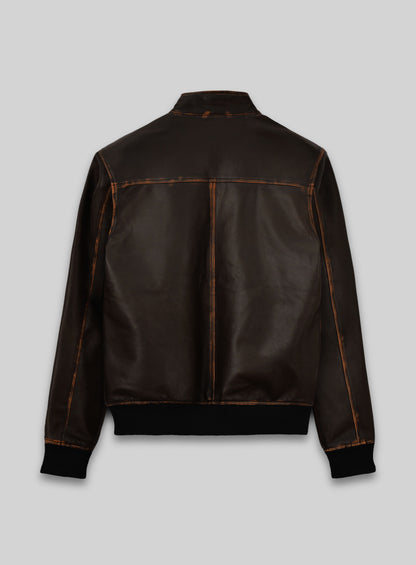 Rubbed Dark Brown Lionel Messi Leather Jacket #1