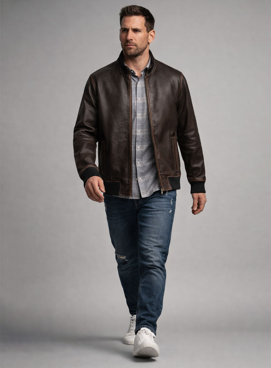 Rubbed Dark Brown Lionel Messi Leather Jacket #1