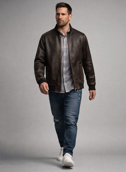 Rubbed Dark Brown Lionel Messi Leather Jacket #1