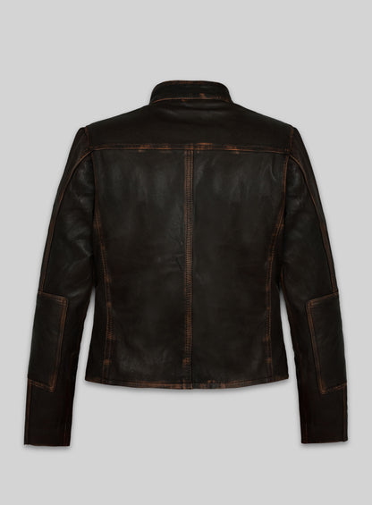 Rubbed Dark Brown Washed Alicia 88 Minutes Leather Jacket