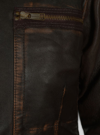 Rubbed Dark Brown Washed Alicia 88 Minutes Leather Jacket