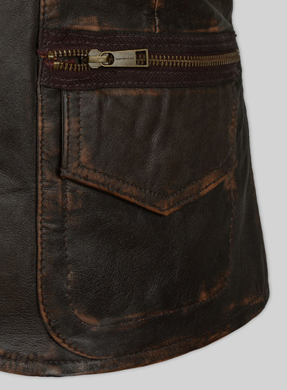 Rubbed Dark Brown Washed Alicia 88 Minutes Leather Jacket