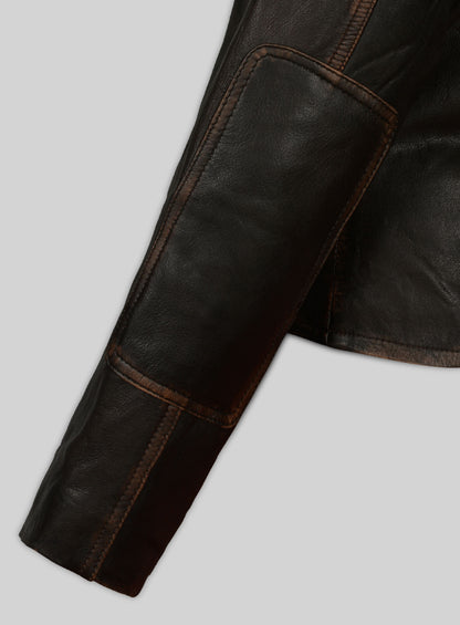 Rubbed Dark Brown Washed Alicia 88 Minutes Leather Jacket