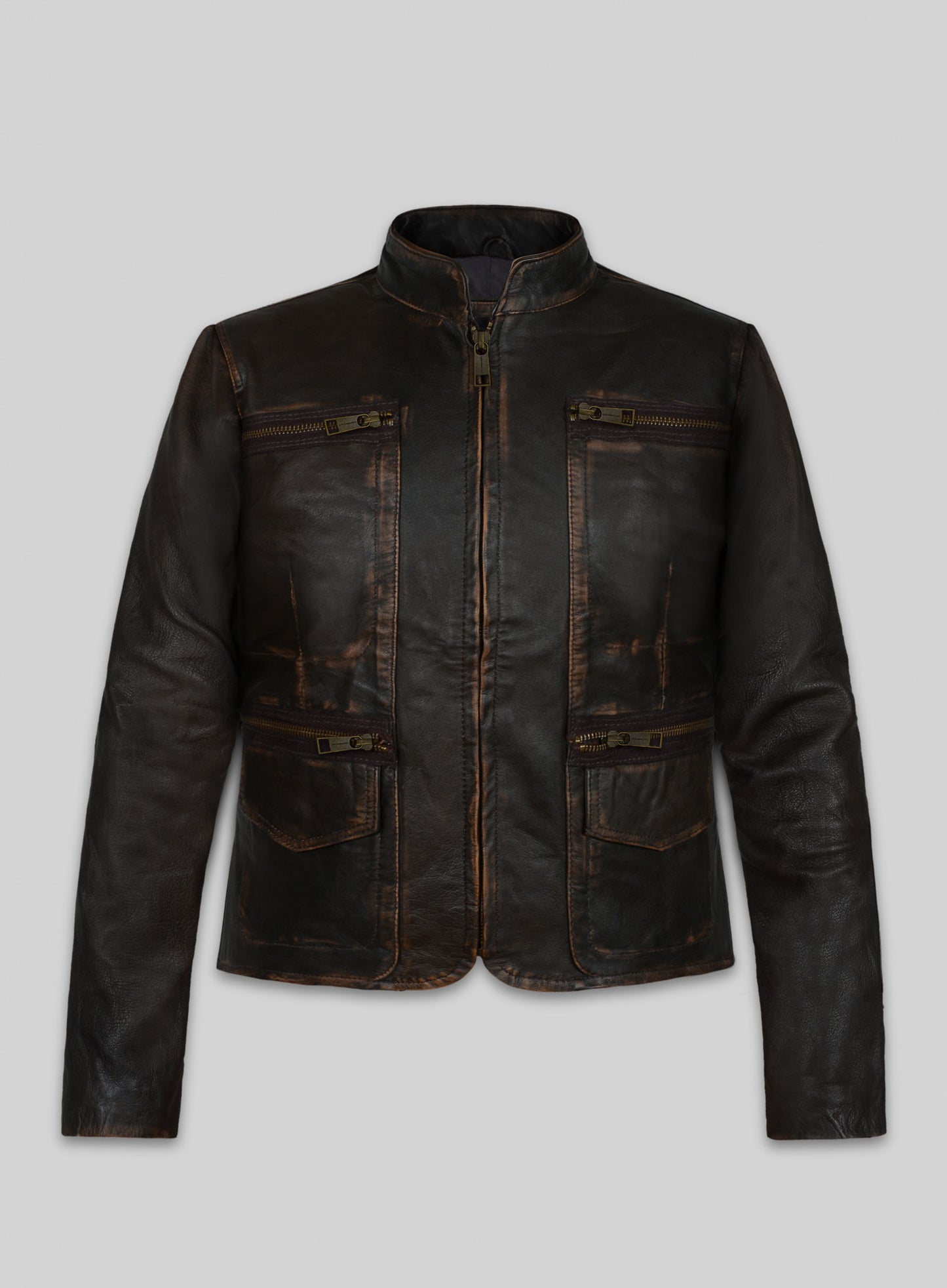 Rubbed Dark Brown Washed Alicia 88 Minutes Leather Jacket